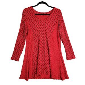 TIANELLO by Steve Barraza Red Artsy Swing Tunic Top Flowy Modest SIZE SMALL